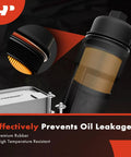 Close-up of 10K Miles Protection Oil Filter for Mercedes Benz and Infiniti showing rubber seal and filter material