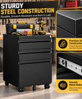 Rock Solid Heavy Duty Metal Rolling Tool Cabinet With Lockable Drawers And Non Slip Rolling Wheels for garage tool organization with steel construction.