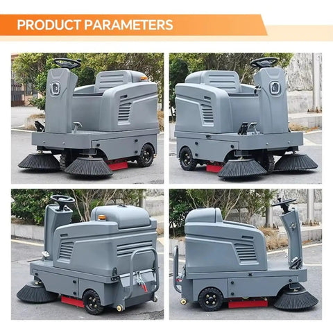 Heavy Duty Ride On Floor Sweeper For Big Warehouses And Commercial Spaces. Industrial Cleaning Machine With Large Area Sweeping Capability. High Performance Floor Sweep System For Factories And Parking Lots. Reliable Equipment For Daily Maintenance Jobs.