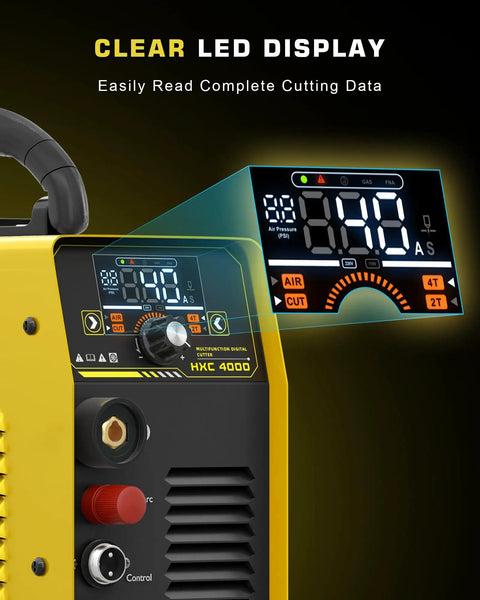 HXC400D Plasma Cutter 110/220V Dual Voltage 40A Non High Frequency Non Touch Pilot Arc With a Big LED Display front view