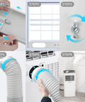 Adjustable Window Vent Kit For Portable Air Conditioners, 5.9 Inch Exhaust Hose, installation steps 1-6, securing and connecting