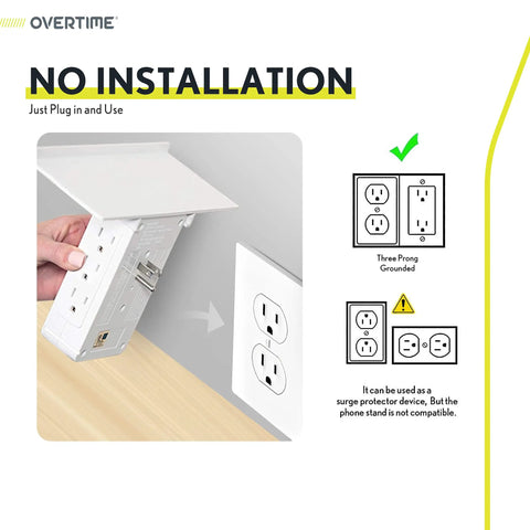 User installing 8 Outlet Wall Outlet Extender With 3 USB Ports And Built In Shelf Charging Station, Cable Organizer, No Tools Required