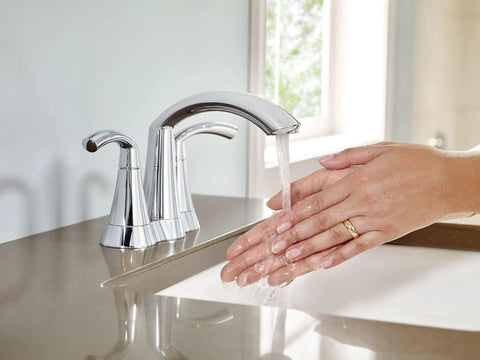 Glyde Chrome Two Handle High Arc Centerset Bathroom Faucet With Sleek Finish Easy Flow Levers Water Sense Certified in use