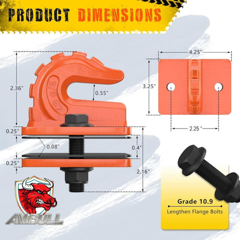 Upgrade 2 Pack Three Eighths Inch Tractor Bucket Grab Hook Grade 70 Forged Steel Bolt On Mount dimensions