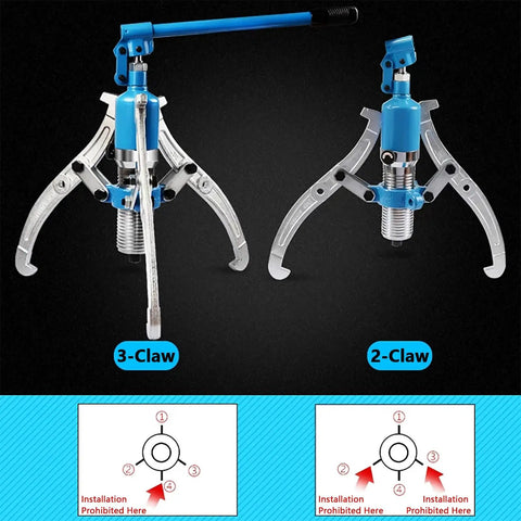 Beefy Hydraulic Gear Puller Kit With 2 And 3 Jaw Convertible Heads shown fully assembled