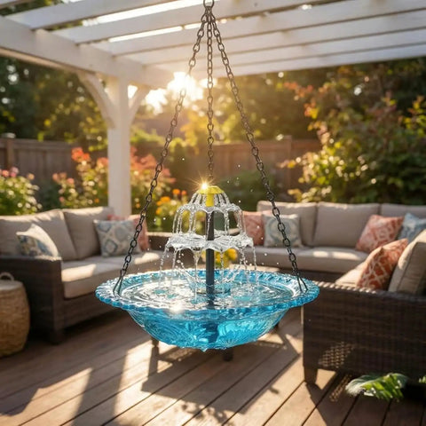 Solar Powered Hanging Bird Bath Fountain With Cascading Water For Outdoor Gardens And Patios No Wiring Needed Eco Friendly