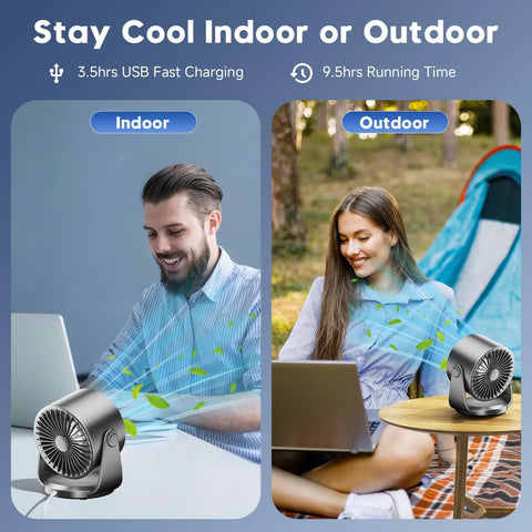 Cordless Desk Fan With Turbo Airflow and Whisper Quiet Operation 7.5 Inch Rechargeable Table Fan indoor and outdoor use
