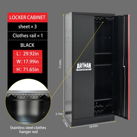 Locker cabinet from Preassembled Garage Storage Cabinet Set With LED Lights 6 Piece Workshop Organizer In Black And Red