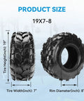 19x7-8 Street Tubeless ATV Go Kart UTV Tire with V-shaped knobby tread, front-fit for mini bikes and 4 wheelers