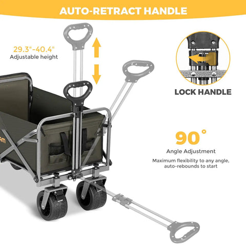 All Terrain Collapsible Wagon Cart With Removable Tabletop And 500Lbs Capacity Folding Utility Wagon With Extended Tailgate showing adjustable handle