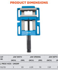 Top view of 5 Inch Unigrip Drill Press Vise With 4-3/8 Inch Jaw Opening Built Tough For Daily Shop Use Cast Iron Body dimensions