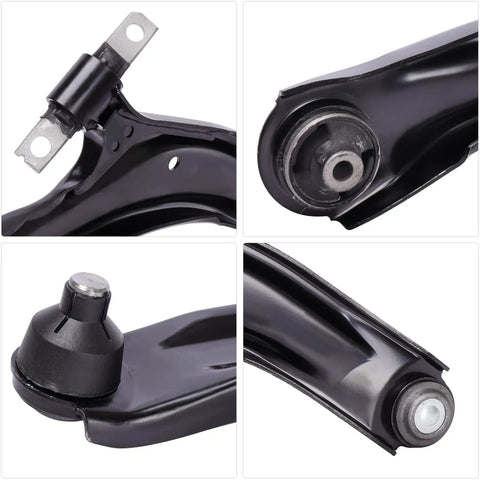 Nissan Rogue Front Lower Control Arms With Ball Joints Pair For 2008 Through 2013 2.5L SUV Heavy Duty Replacement Parts Built To Last Direct Fit On Driver And Passenger Sides Restore Steering Precision, black steel close-up