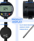 Digital Dial Gauge With 0.01mm Graduation For CNC Milling And Woodworking 0 To 50.8mm 2 Inch Range Metric And Imperial Readouts Easy Read Electronic Indicator showing LCD, outlet, and probe