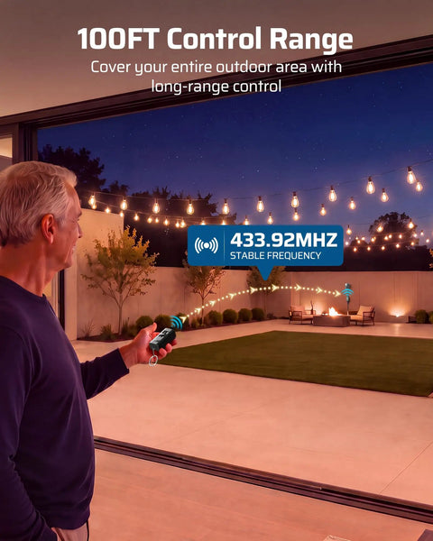 Person using the Ultimate Outdoor String Light Dimmer With Hella Smooth Stepless Slider For 10 To 100 Percent Brightness Control.