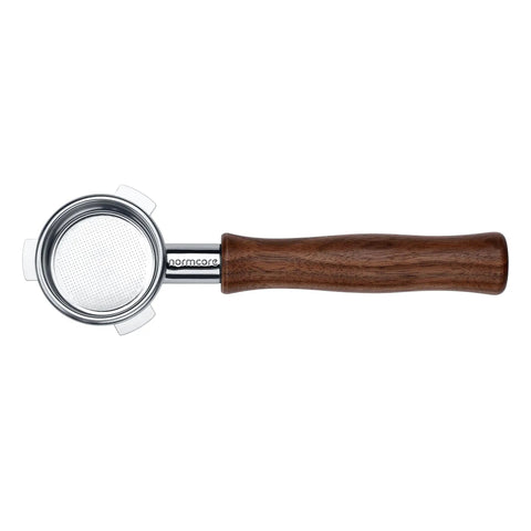 54mm Bottomless Portafilter With 18G Basket And Genuine American Walnut Handle For Breville Sage Barista Express And Other 54mm Machines Naked Extraction For Troubleshooting Channeling And Uneven Tamp, top view