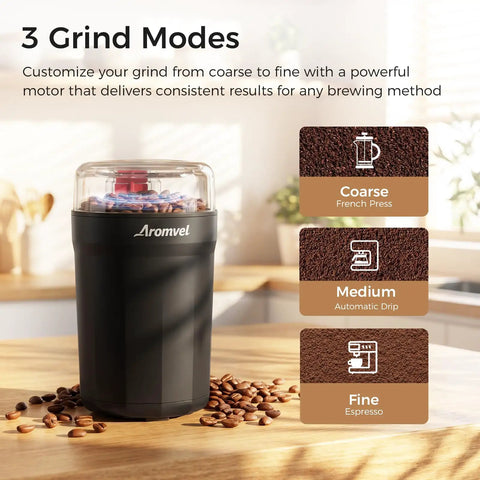 One Touch Coffee Grinder With Stainless Steel Blades For Beans Spices And Dry Grinding Adjustable Coarse To Fine Safety Lid