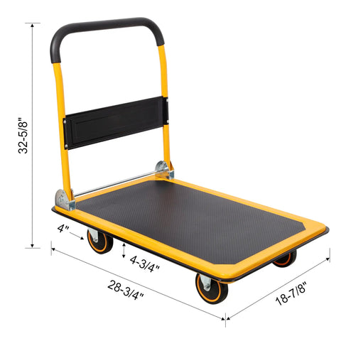 Heavy Duty Folding Platform Cart With Four Inch Rotation Wheels, 360 Lb Load Capacity, Rugged Steel Build For Easy Gear Moves On Any Surface Great For Warehousing, Moving Heavy Gear, And Home Shop Tasks; 28-3/4 x 18-7/8 inch