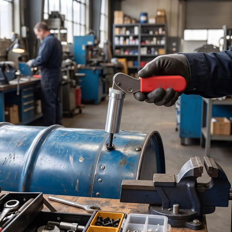 Using Dope Spring Plunger Tool For 0.158 In Steel Drum Fasteners with ergonomic grip and sturdy build in workshop.