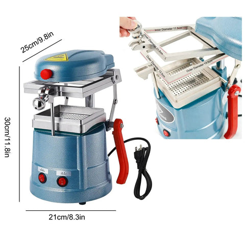 1000W Dental Vacuum Forming Machine For At Home Molding DIY Stainless Steel Heating System Night Guards And Whitening Trays Pro Grade High Efficiency Mold Tool 110V 60Hz Or 220V 50Hz with dimensions shown