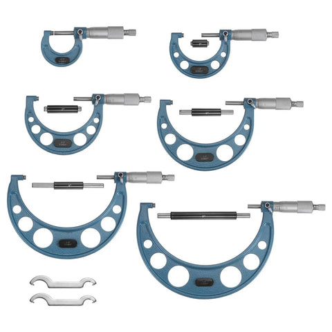 Six-In-One Outside Micrometer Set 0-1 In 1-2 In 2-3 In 3-4 In 4-5 In 5-6 In With 0.0001 In Graduation Pro Grade Precision Measuring Tool For Machining Fitting And Quality Control Handheld Easy Readout, six micrometers