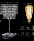 Dope Crystal Bedside Lamp With Dimmable Square Touch Control USB Ports And Dual Outlets, dimensions and bulb shown