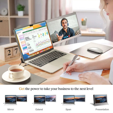 Dual Screen Portable Monitor For Laptop USB Extender 12 Inch FHD 1080p Travel Display attached to 14.2 Inch MacBook Pro