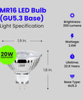 Outdoor LED MR16 Bulbs Six Pack Dimmable 3000K Warm White 20W Equivalent Energy Saving For Track Lighting And Recessed Fixtures Weather Resistant Outdoor Lighting Replacement
