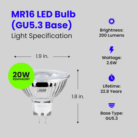 Outdoor LED MR16 Bulbs Six Pack Dimmable 3000K Warm White 20W Equivalent Energy Saving For Track Lighting And Recessed Fixtures Weather Resistant Outdoor Lighting Replacement