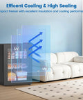 2.3 Cu Ft Upright Mini Freezer With Tempered Glass Door showing efficient cooling features in a living space.