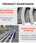 Lightweight Gravity Roller Conveyor Modular Cargo Slide Track showing ABS engineering plastic casters for smooth goods transport.