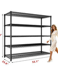 Badass Heavy Duty Adjustable Metal Wire Shelving Unit with Reinforced Carbon Steel Grid, 76.8" tall, 55.1" wide, for garage use.