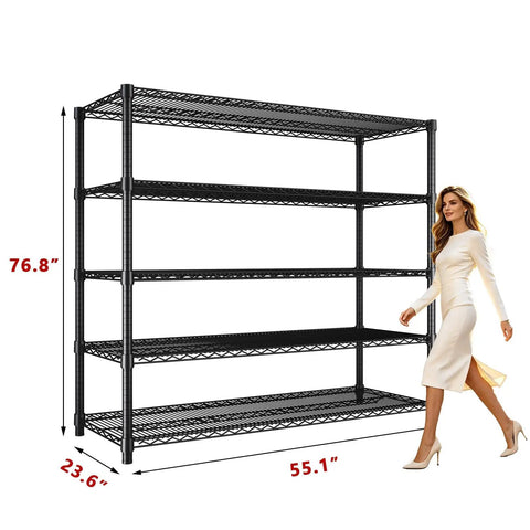 Badass Heavy Duty Adjustable Metal Wire Shelving Unit with Reinforced Carbon Steel Grid, 76.8" tall, 55.1" wide, for garage use.