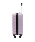 Lilac 22-inch hardside spinner carry-on luggage, side view with extended handle and four wheels.