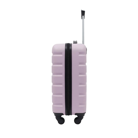 Lilac 22-inch hardside spinner carry-on luggage, side view with extended handle and four wheels.
