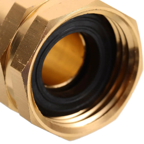 Super Cool Brass Hose Connector Repair Kit With Secure Male Female Couplings Heavy Duty Clamps And Gaskets For Quick Garden Hose Fixes And Outdoor Use, close-up brass fitting with black gasket