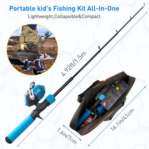 Kids Telescopic Fishing Pole Kit With Spincast Reel, 59 Inch Rod, Beginner Fishing Gear Set Including Tackle Box And Carrier Bag