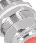 Stainless steel cable gland connector with gasket, IP66-rated for electrical junction boxes.