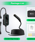 Badass Plug And Play Tesla EV Charger With Nacs Connector For Model 3 Y S X Cybertruck showing portable design with installation kit and storage bag.