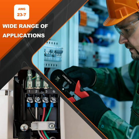 Person using All In One Ferrule Crimp Tool Kit With 1800 Ferrules For AWG 23 To 7 Wire Sizes 0.5 To 10 Square Millimeters on wires.
