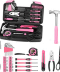 Pink 39 Piece Hand Tool Set For Women With Plastic Storage Box All Purpose Household Tool Kit For Home Garage Office Dorm Beginner Friendly Easy Grip Tools For Quick Fixes displayed open with tools.