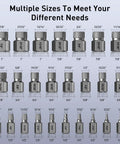 Display of a 25 Piece Screw Extractor Set With Multispline And Hex Head For Removing Broken Studs Bolts And Screws, showing size increments.