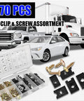 Rig Ready Automotive Screws And Clips Assortment Kit 170 Piece Set showing u-clips, screws, and assorted fasteners for vehicle repairs.