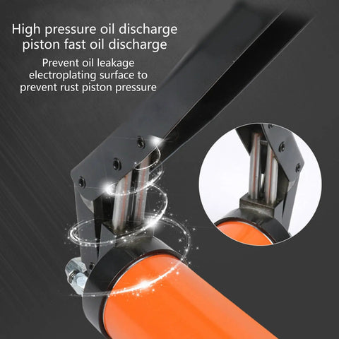 Portable Grease Gun Tool With 21 Oz Load And Anti Slip Lever Handle showing high pressure oil discharge piston