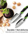 Three Piece Gardening Tool Set For Everyday Gardeners Heavy Duty Kit With Dope Grip Non Slip Ergonomic Handles shown with plants