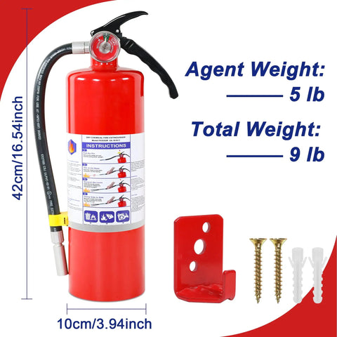 4 Pack 5LB ABC Dry Chemical Fire Extinguisher Haul For Home Kitchen Car And RV with instructions and mounting bracket.
