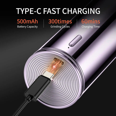 Rechargeable Electric Salt And Pepper Grinder Set With No Fuss One Hand Operation, USB cable charging port close-up