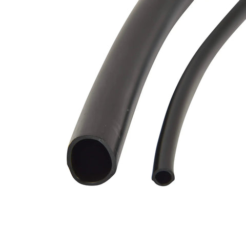 Close-up of Half Inch Drip Irrigation Tubing For Garden Systems Heavy Duty Black Polyethylene Flexible Main Or Feeder Line