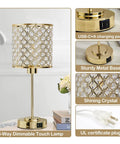 Dope Crystal Table Lamp With USB C And USB A Ports Touch Dimmer Bedside Lamp In Gold with shining crystal shade on table