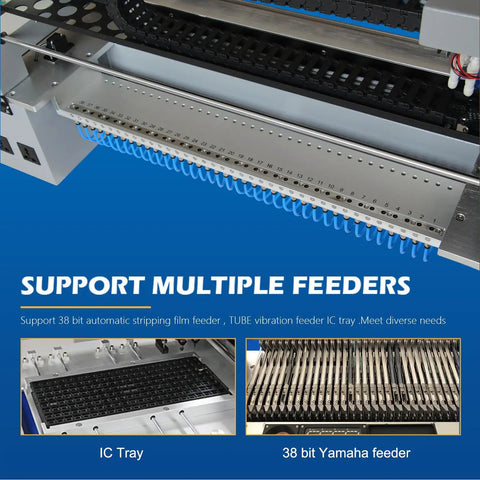 Benchtop SMT Pick And Place Machine With Four Heads And Six Vision Cameras, Ultra Fast Component Placement Up To 12,000 CPH, 350x350mm PCB Size, Vision Guided Precision For LED DIY Projects And Small Batch Production, multiple feeders and IC tray