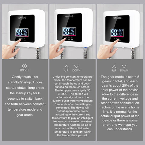 Person adjusting 7500W Tankless Electric Water Heater with Remote Control and Digital Display for home installation instructions.